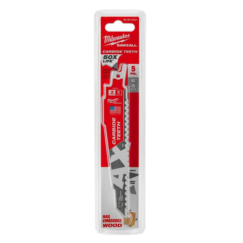 Milwaukee The Ax with Carbide Teeth SAWZALL Blade 6 in. 5T 5PK, large image number 11