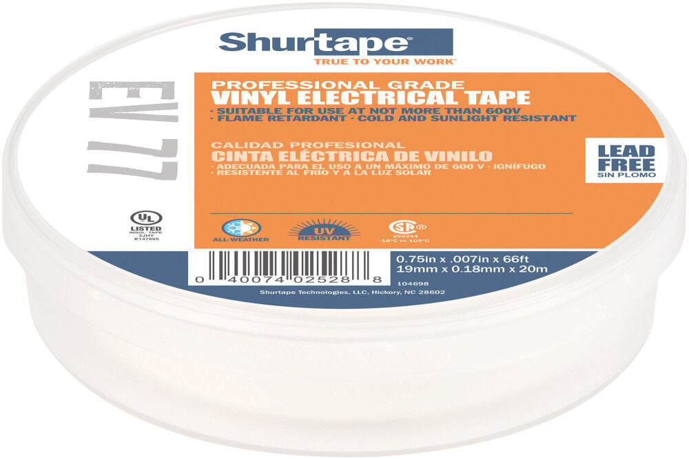 Shurtape EV 77 Electrical Tape White 3/4in x 66', large image number 1