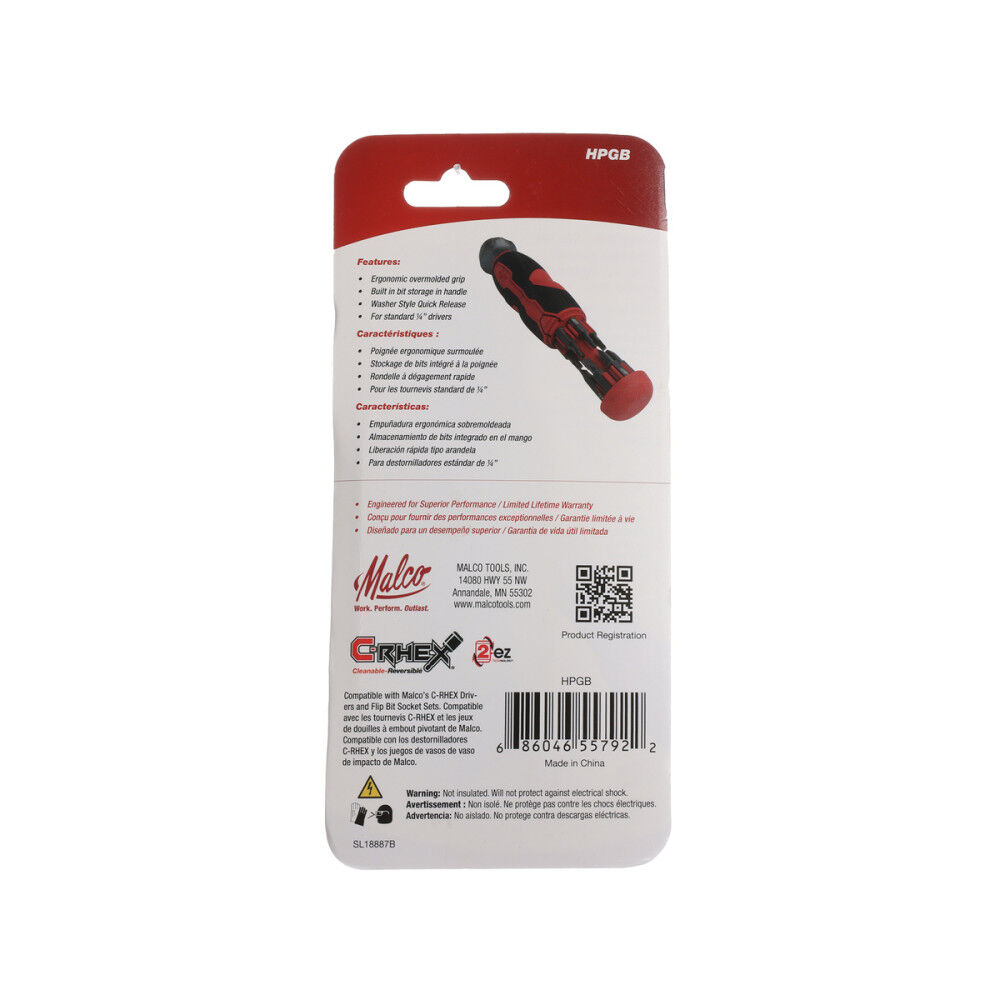 Malco Products Premium Grip Bit Storage Handle with 12 Impact Rated Bits, large image number 12