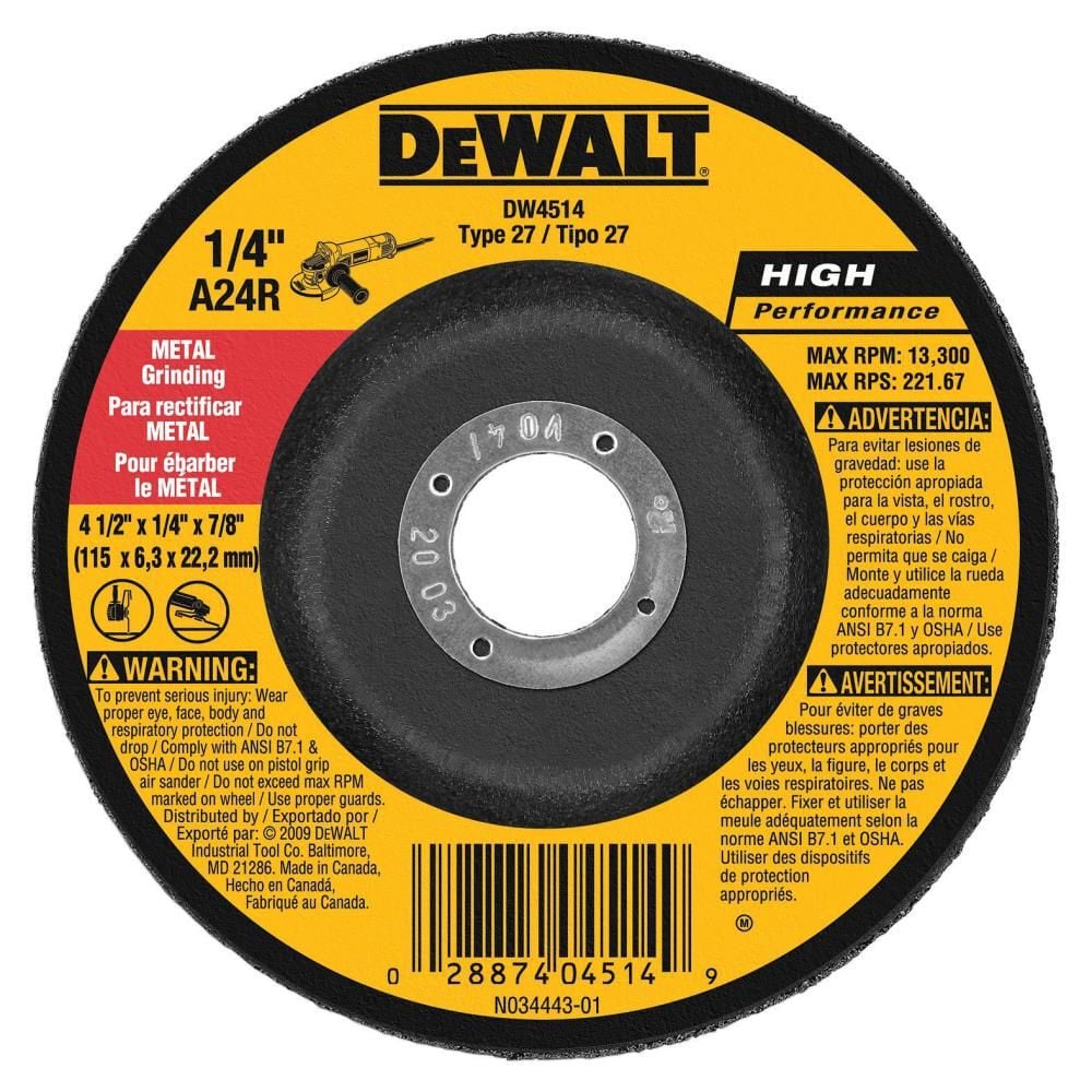 DEWALT 4-1/2-in x 1/4-in x 7/8-in High Performance Metal Grinding Wheel, large image number 1