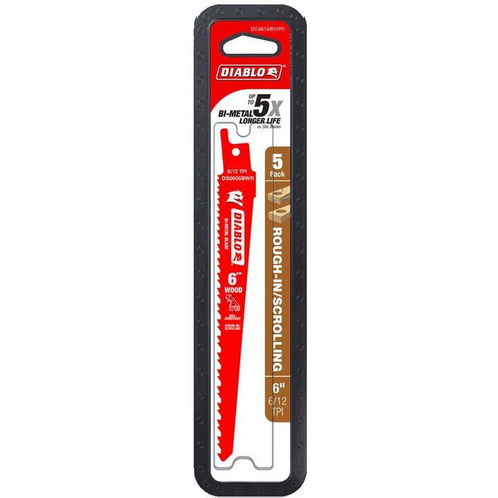 Diablo Tools 6 Inch 6/12 TPI Bi-Metal Reciprocating Blade for Rough-In and Scrolling, 5 Pack, large image number 3