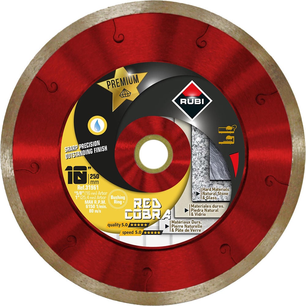 Rubi Tools Red Cobra 10 Inch Premium Continuous Rim Diamond Blade for Hard Materials, large image number 1