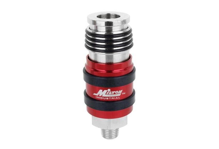Milton 2 In ONE Universal Safety Exhaust Coupler  1/4 Inch MNPT x 3/8 Inch Body Flow - 1 Pack, large image number 1