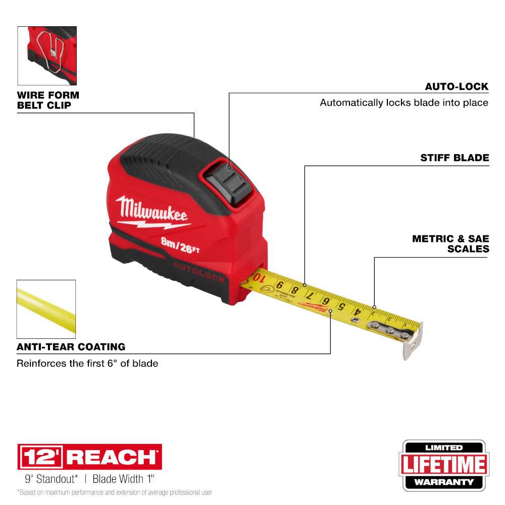 Milwaukee 8m/26 Ft. Auto-Lock Tape Measure, large image number 2