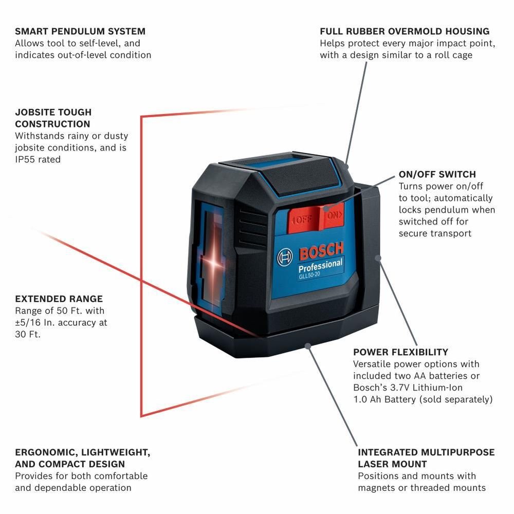 Bosch Self-Leveling Red Beam Cross-Line Laser (Bare Tool), large image number 2