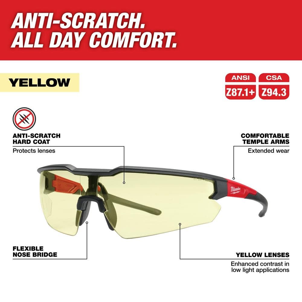 Milwaukee Safety Glasses - Yellow Anti-Scratch Lenses (Polybag), large image number 2