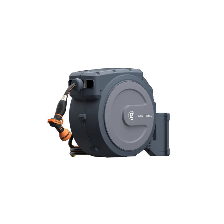 Giraffe Tools 5/8 Inch x 90 Foot Dark Grey Garden Hose Reel with PP Bracket