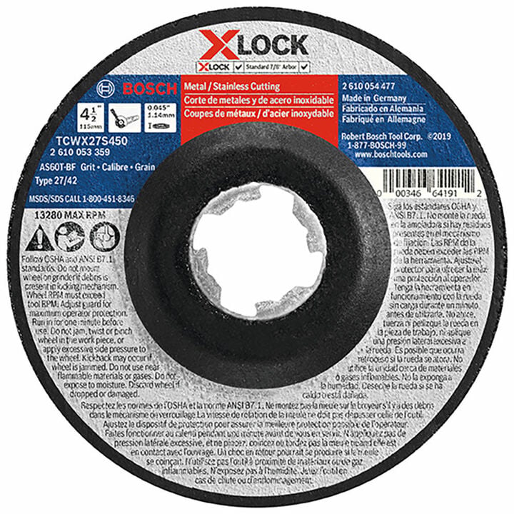 Bosch 4-1/2 Inch x 0.045 Inch X-LOCK Arbor Type 27A (ISO 42) 60 Grit Fast Metal/Stainless Cutting Abrasive Wheel, large image number 1
