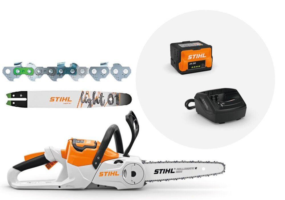 Stihl MSA 60 C-B 12 Inch Battery Powered Chainsaw W/Battery Kit Steel Chain Saw Guide Bar & 71PM3-64 Saw Chain Bundle, large image number 1
