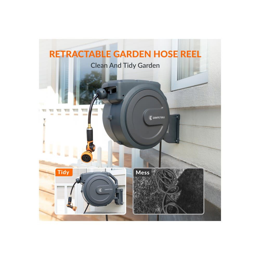 Giraffe Tools 1/2 Inch x 78 Foot Dark Grey Garden Hose Reel with PP Bracket, large image number 2