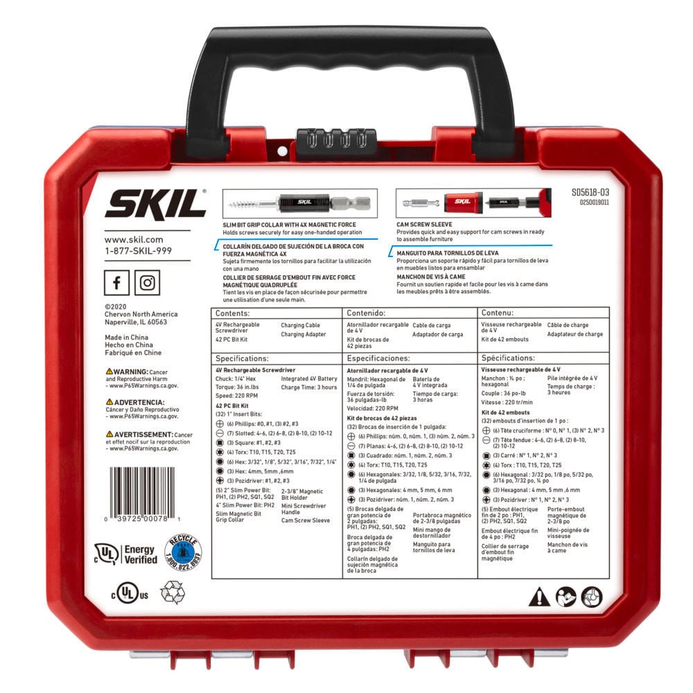 SKIL 4V Screwdriver Rechargeable with 42pc Bit Kit, large image number 3