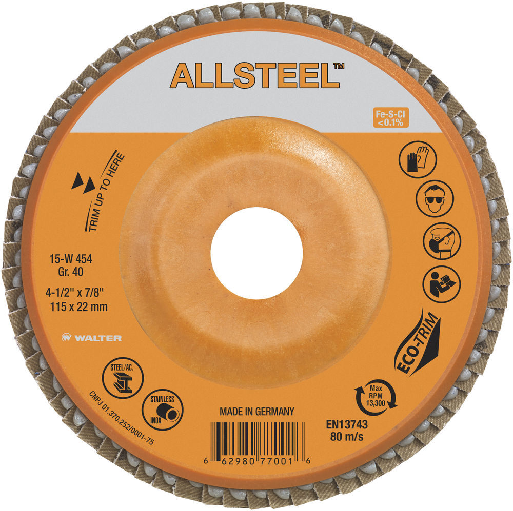 Walter 4-1/2 Inch ALLSTEEL Flap Discs, 40 Grit, 7/8 Inch Arbor, 10 Pack, large image number 2