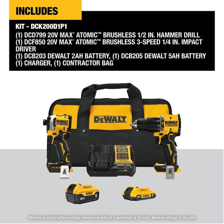 DEWALT 20V MAX  2-Tool Hammer Drill and Impact Combo Kit, large image number 1