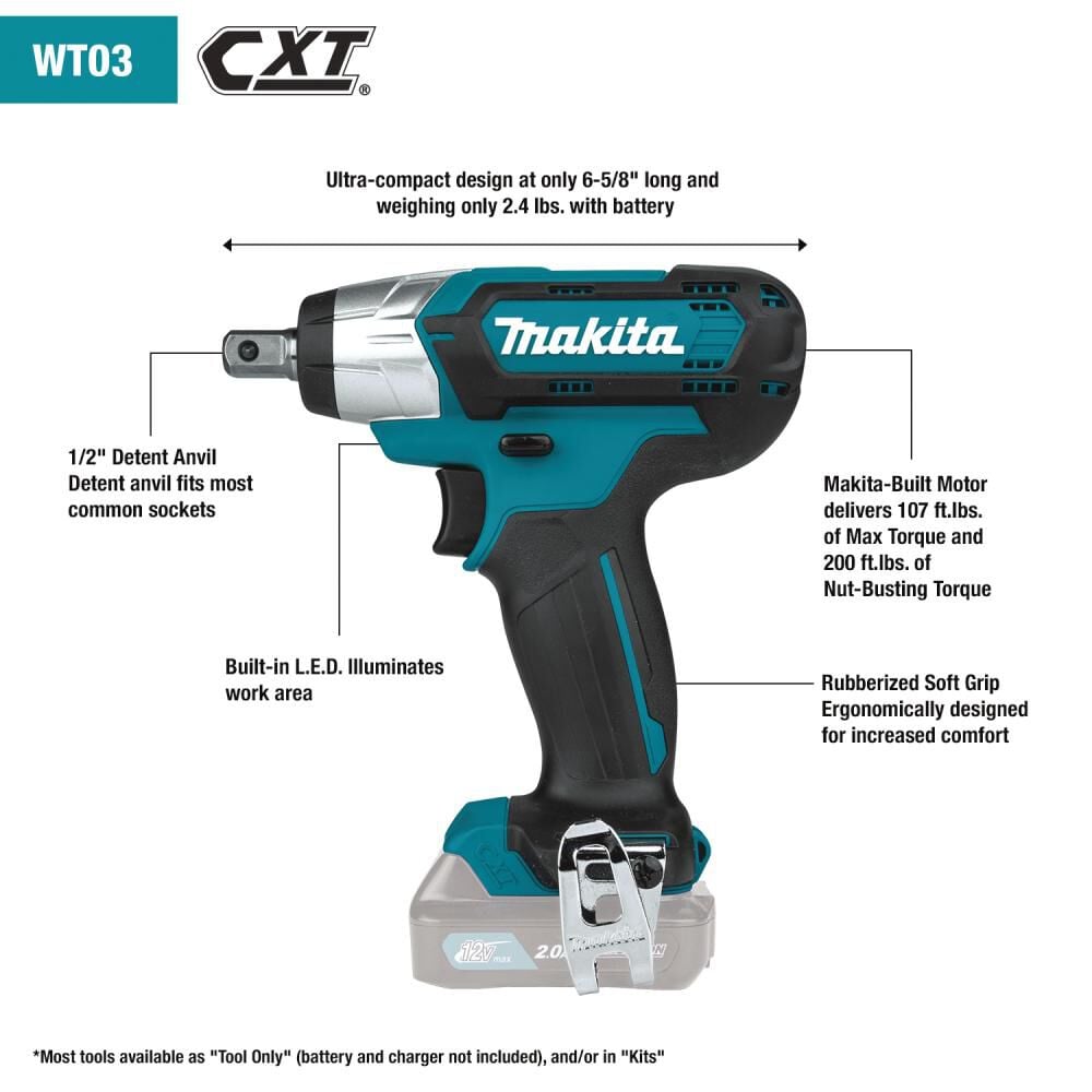 Makita 12V CXT Impact Wrench, Ratchet & Flashlight Kit Bundle, large image number 3