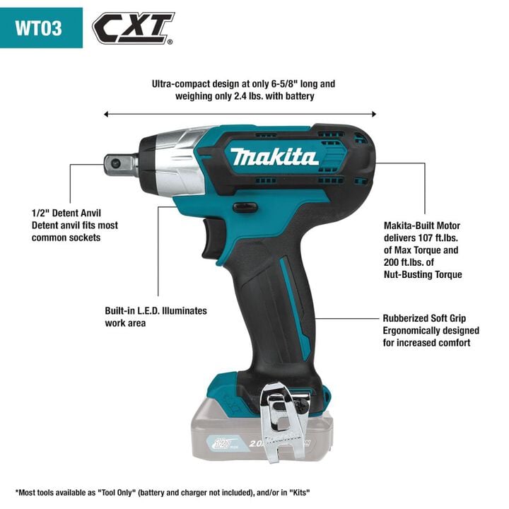 Makita 12V CXT Impact Wrench, Ratchet & Flashlight Kit Bundle, large image number 2
