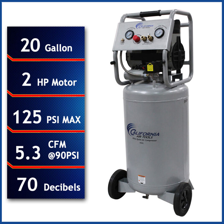 California Air Tools Ultra Quiet Oil-Free Corded 2HP 20 Gallon Portable Steel Tank Air Compressor, large image number 1