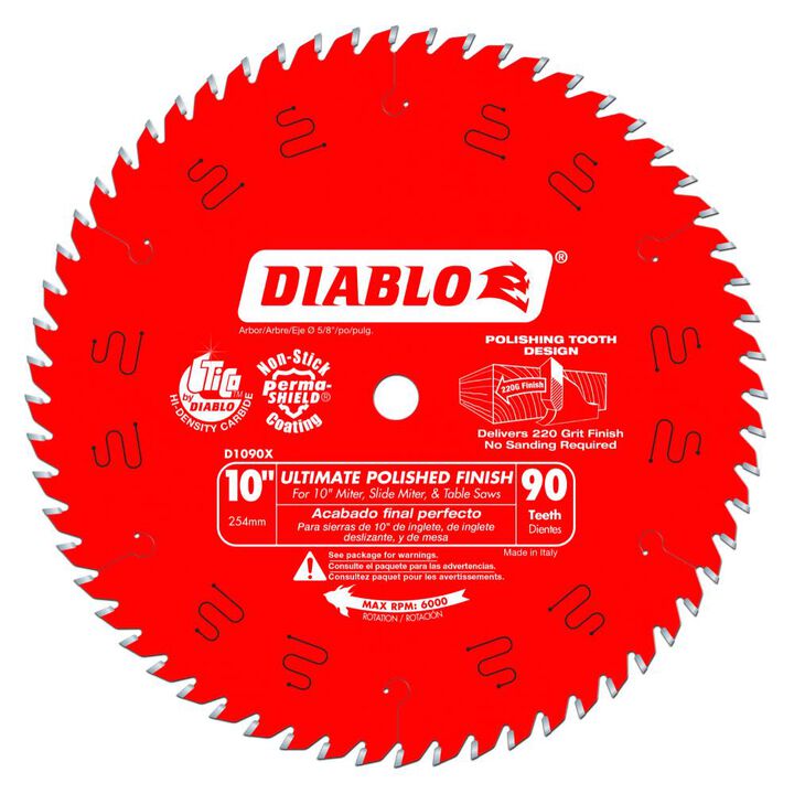 Diablo Tools 10 inch x 90 Tooth ASFG Wood Demon Ultimare Polished Finish Miter Saw Blade with 5/8 inch Arbor