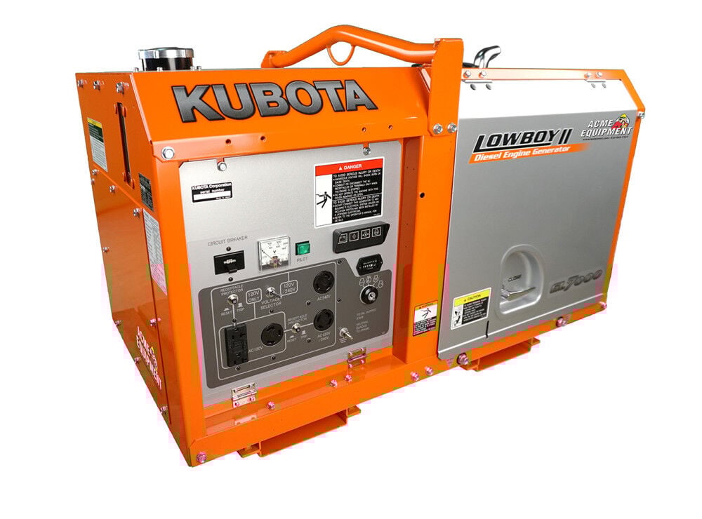 Kubota Lowboy Pro II Series 7, 000 Watt (7kW) Diesel Powered 50-State Liquid-Cooled Standy Generator – GL7000