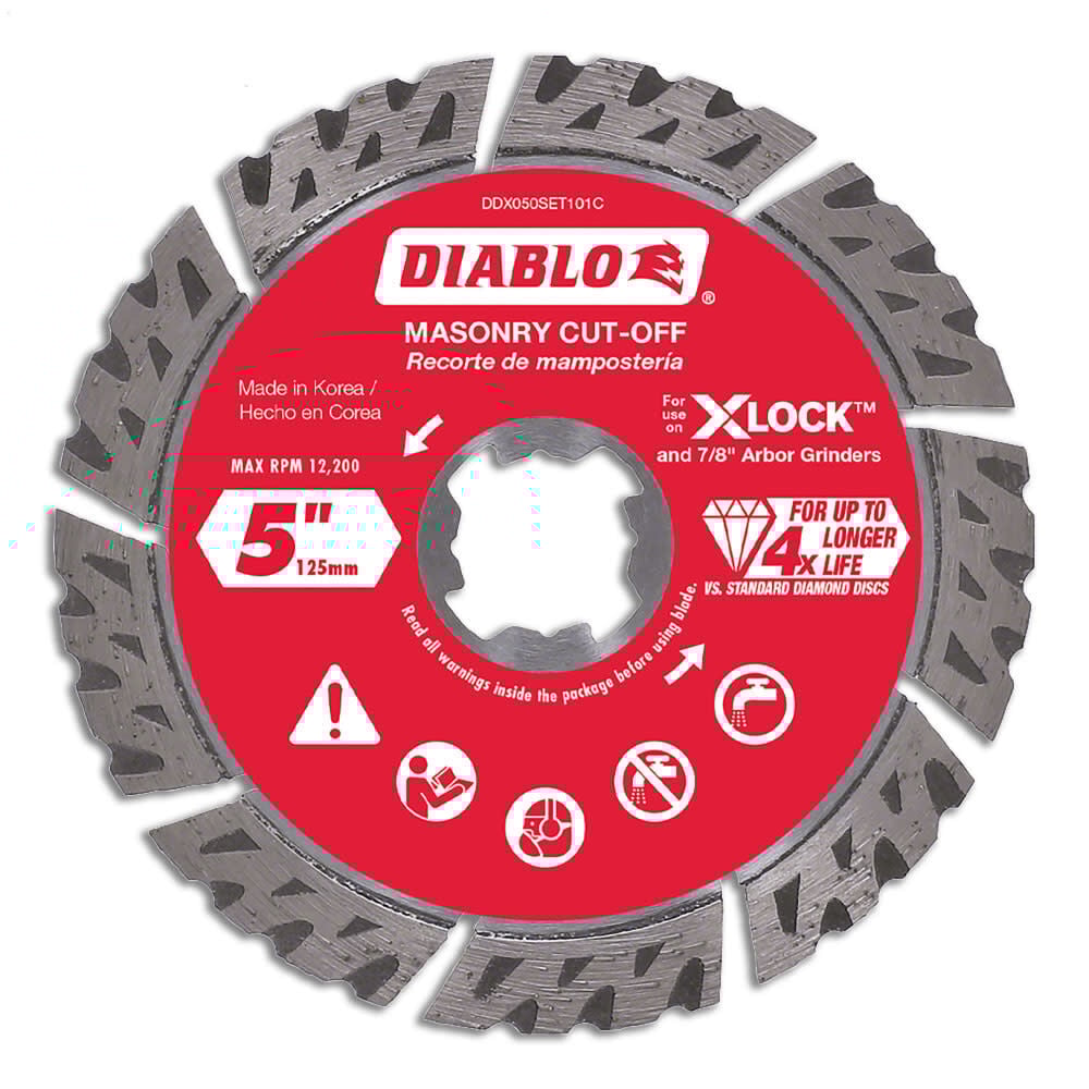 Diablo Tools X-LOCK 5 Inch Segmented Turbo Rim Diamond Cut-Off Disc for Masonry – DDX050SET101C
