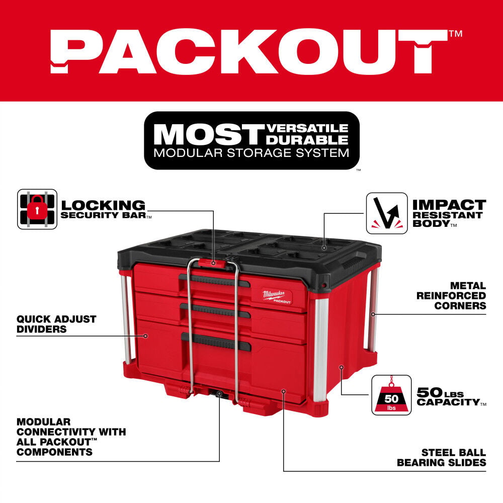 Milwaukee PACKOUT Multi-Depth 3-Drawer Tool Box, large image number 7