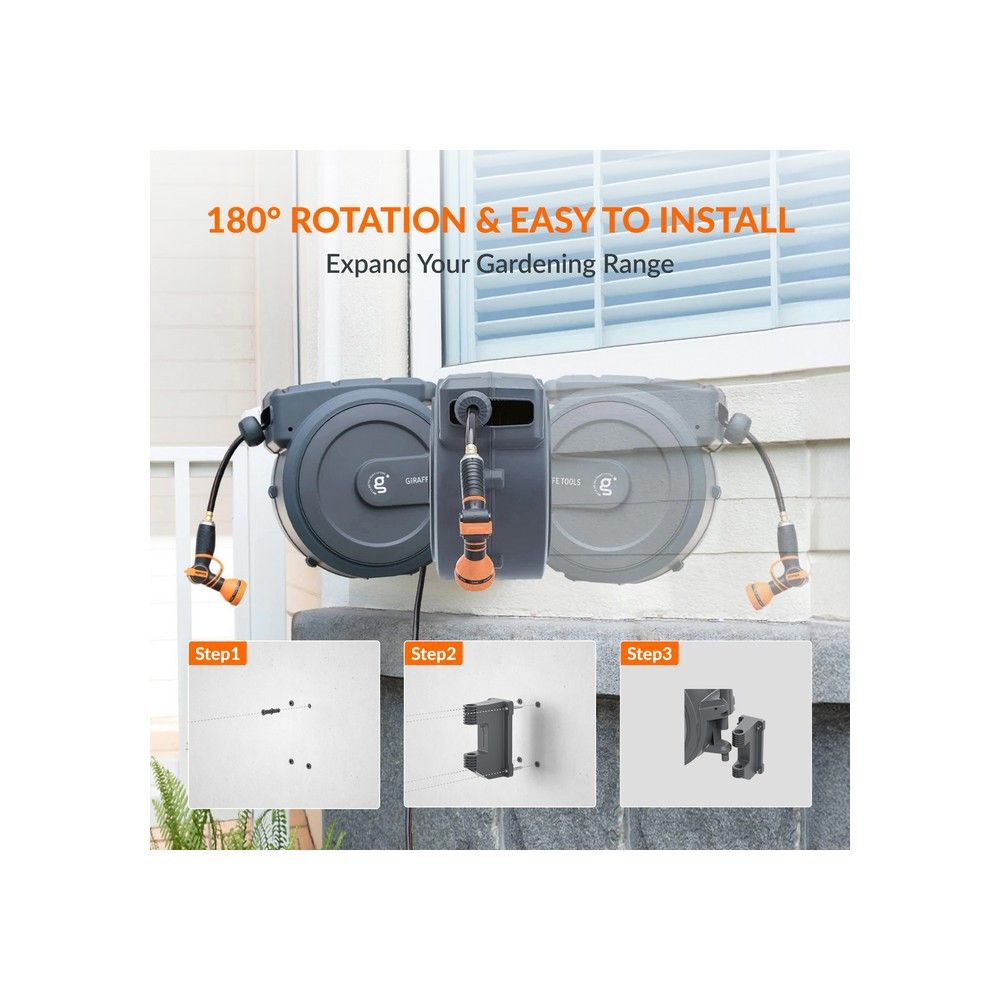 Giraffe Tools 1/2 Inch x 78 Foot Dark Grey Garden Hose Reel with Metal Bracket, large image number 5