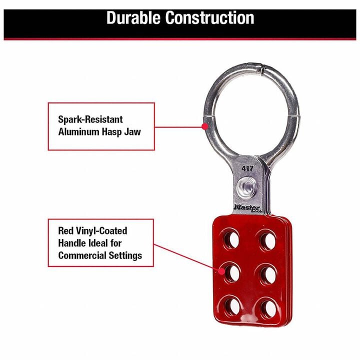 Master Lock 1 1/2 Inch Red Aluminum Jaw Clearance Lockout Hasp, large image number 3