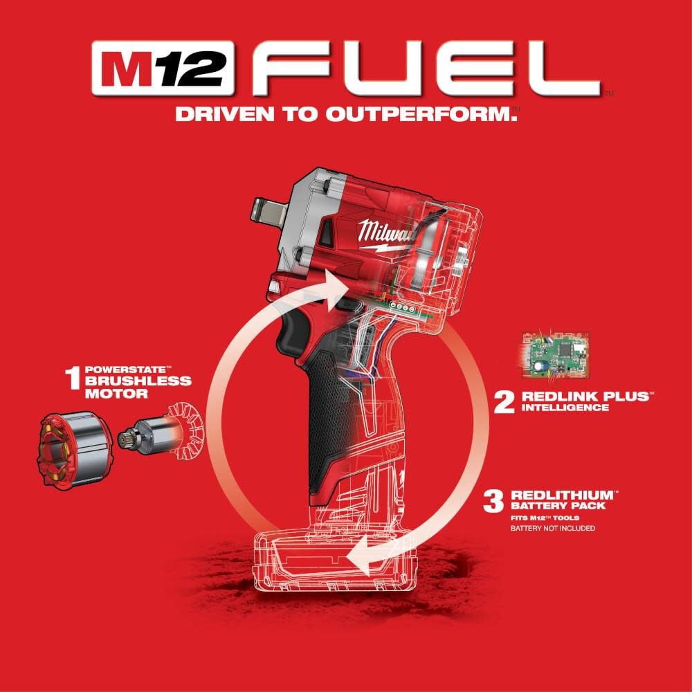 Milwaukee M12 Fuel Stubby 1 2 In Impact Wrench Bare Tool 2555 20 - Image 6