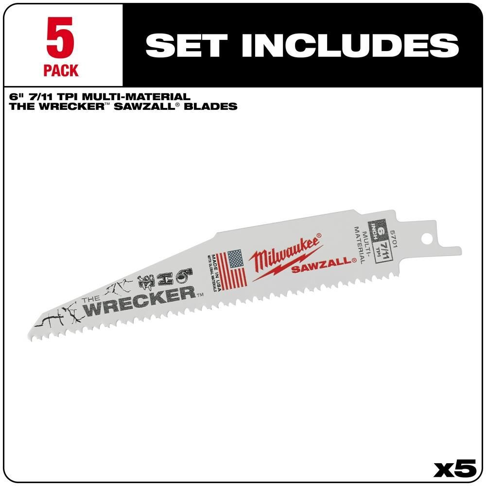 Milwaukee The Wrecker Multi-Material SAWZALL Blade 6 In. 7/11TPI 5 pk, large image number 2