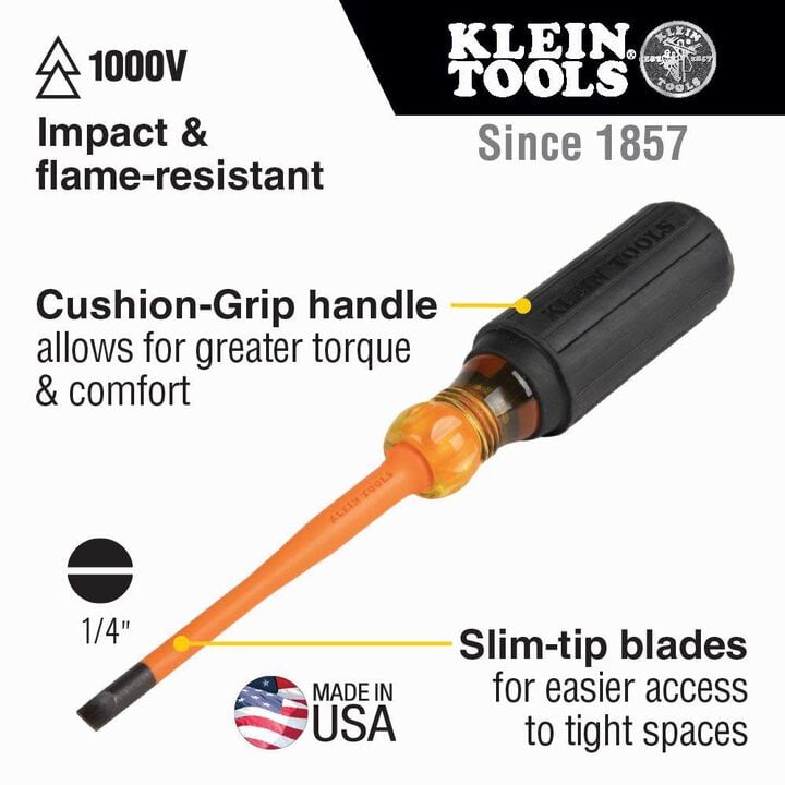 Klein Tools Insulated Screwdriver 1/4inch Cab 6inch, large image number 1