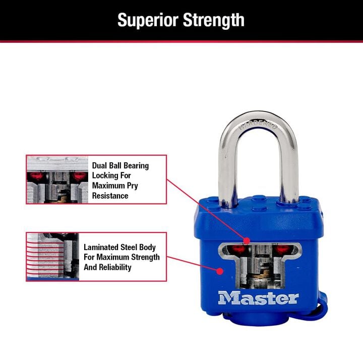Master Lock 1-9/16 Inch Laminated Steel Body 4-Pin Locking Keyed Alike Padlock, large image number 4
