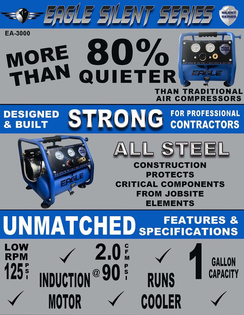 Eagle Compressor Silent Series 1 Gallon Portable Electric Air Compressor, large image number 7