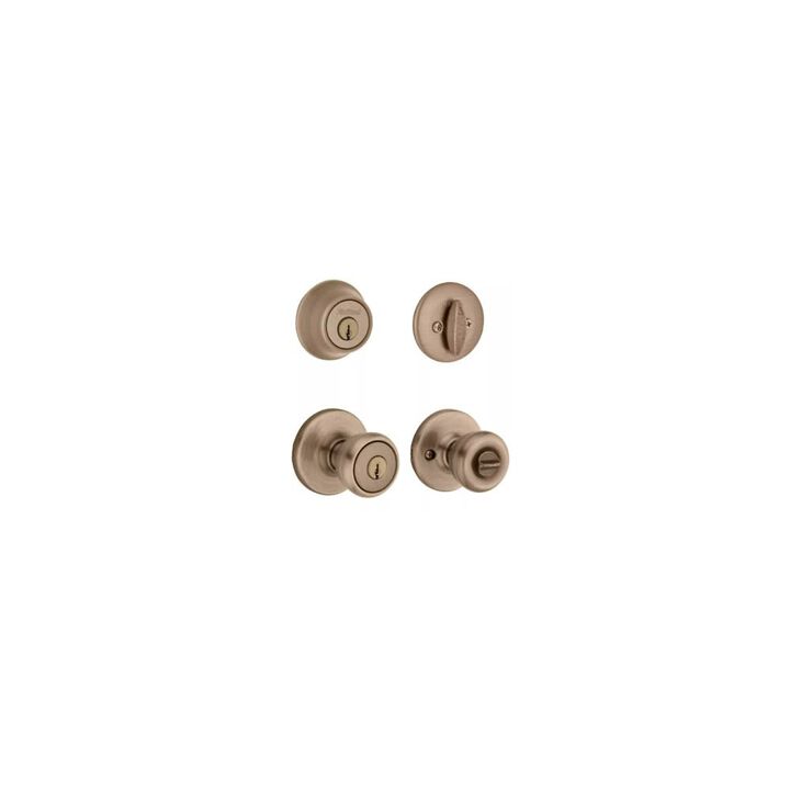 Kwikset Deadbolt Set Brass Tylo Door Knob & Double Cylinder, large image number 1