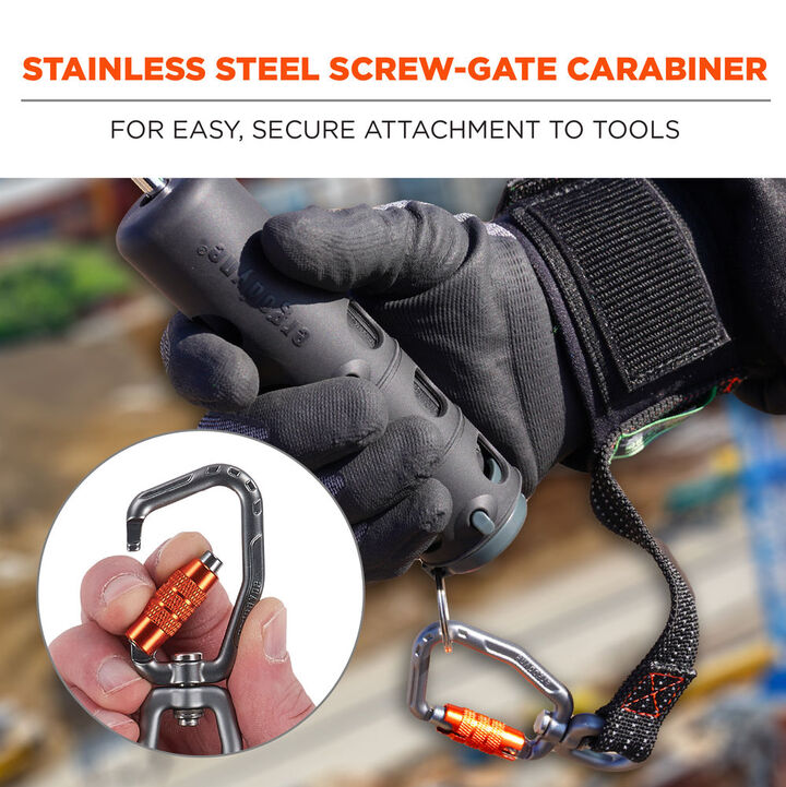 Ergodyne Squids 3122 Black Tool Lanyard - Wrist Pull-On Carabiner Anchor, large image number 3