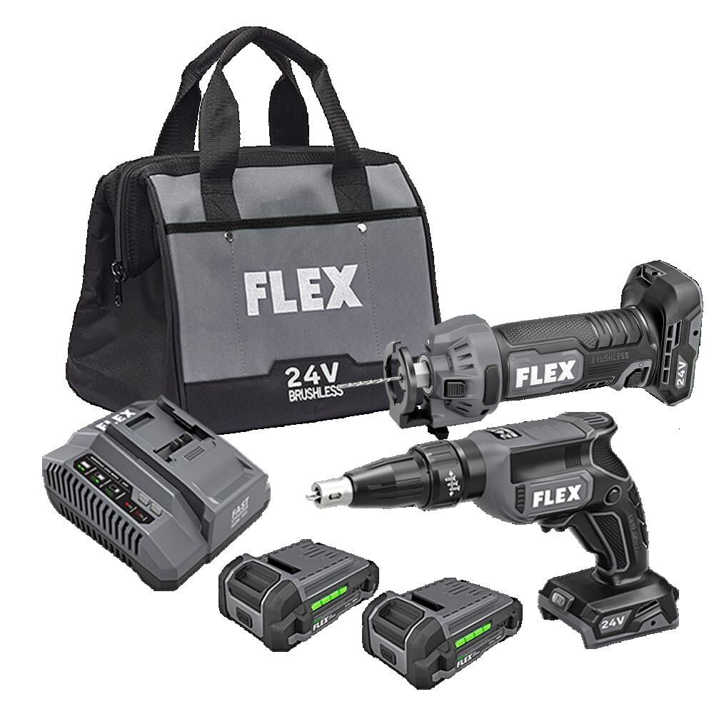 FLEX 24V 2 Tool Combo Kit Drywall Screw Gun Cut Out Tool FXM203