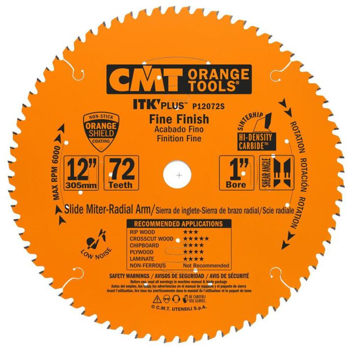 CMT ITK Plus Finih Blade for Sliding Miter Saws 12In x 72T x 1In