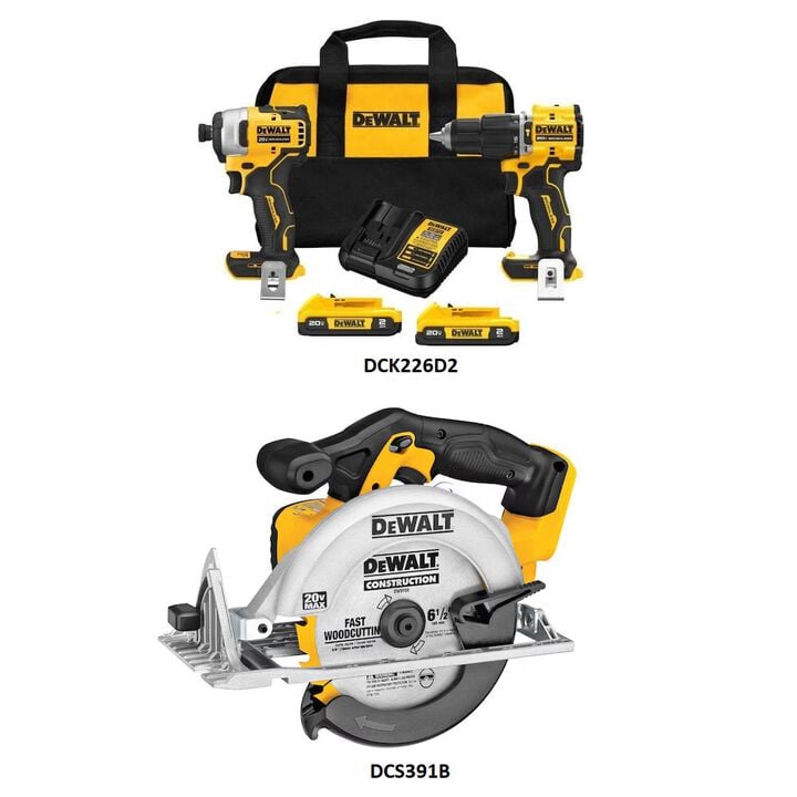 DEWALT 20V Max Atomic 2-Tool Combo Kit and 6-1/2 Inch Circular Saw (Bare Tool) Bundle, large image number 1