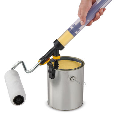 Paint roller with reservoir - no bending, no spills!