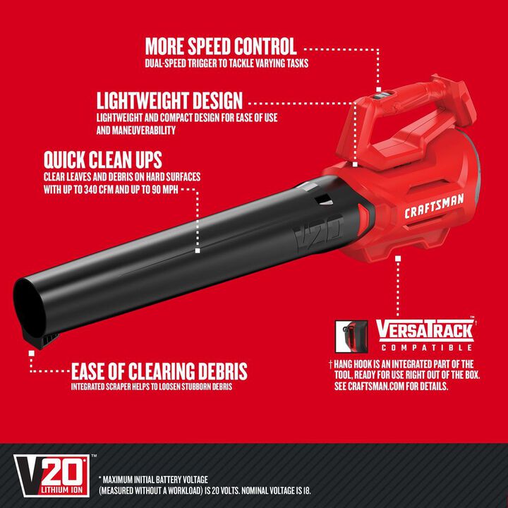 CRAFTSMAN V20 Cordless Axial Leaf Blower (Bare Tool), large image number 1