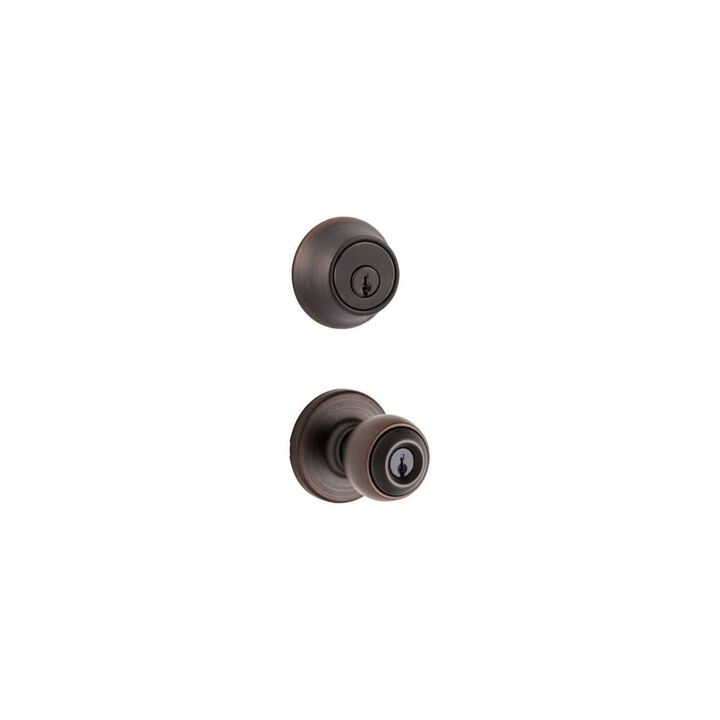 Kwikset Deadbolt Set Bronze Polo Door Knob & Single Cylinder, large image number 1