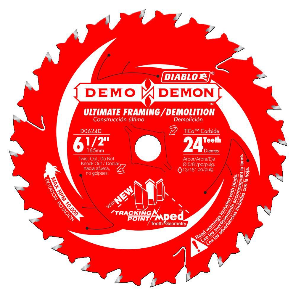 Diablo Tools 6-1/2 inch x 24 Tooth PYR Demo Demon Ultimate Framing Circular Saw Blade with 5/8 inch Diamond Arbor, large image number 1