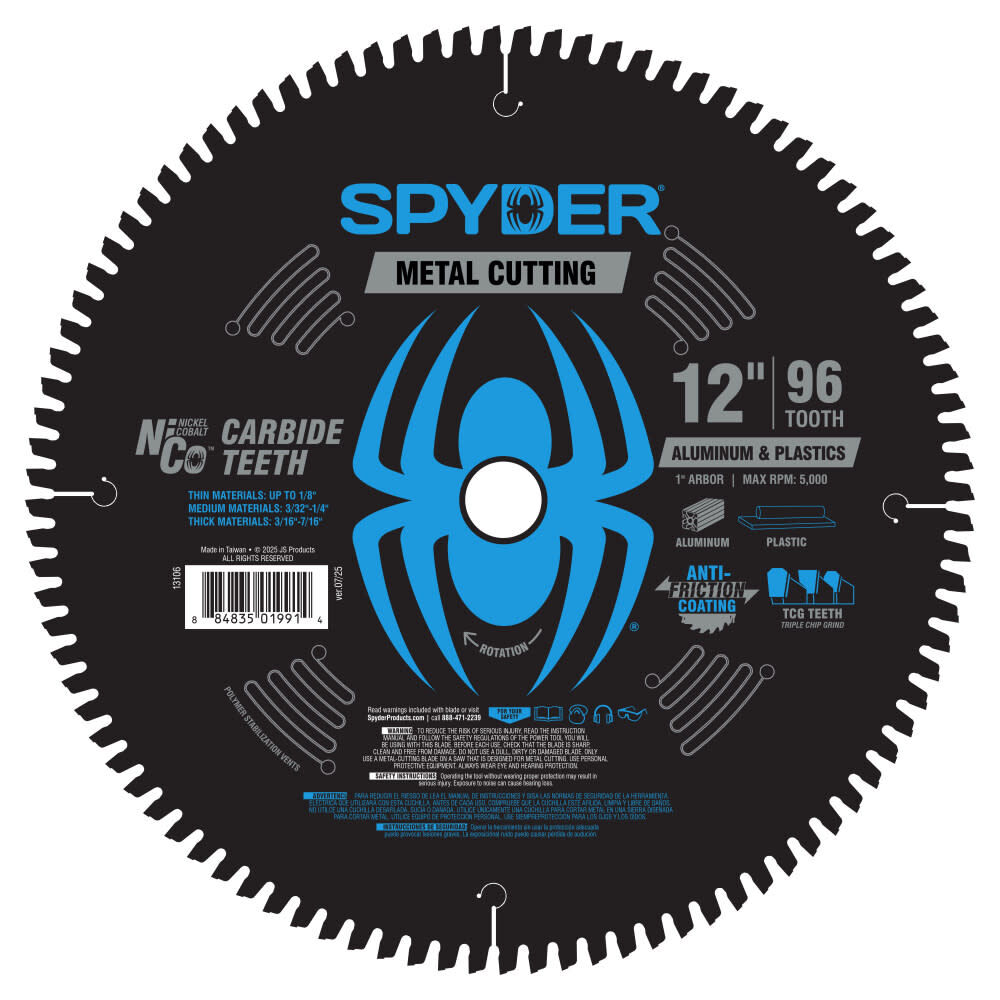 Spyder 12 Inch 96T Saw Blade for Aluminum and Plastics - 13106