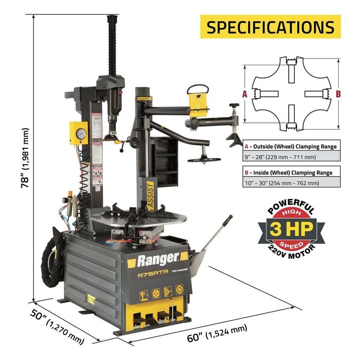 Ranger R76ATR 30 Inch Capacity Tilt-Back Tire Changer with Single Assist, large image number 2