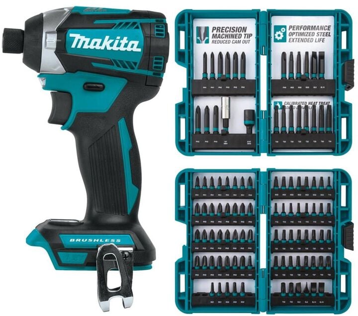 Makita 18V LXT Lithium-Ion Brushless Cordless 3 Speed Impact Driver (Tool Only) & ImpactX 100 pc. Driver Bit Set Bundle