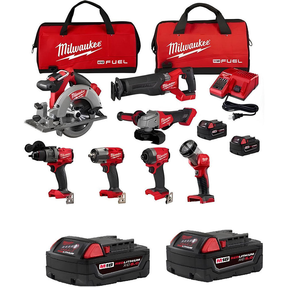 Milwaukee M18 7-Tool Combo Kit, (2) REDLITHIUM XC5.0 Battery Pack Bundle, large image number 1