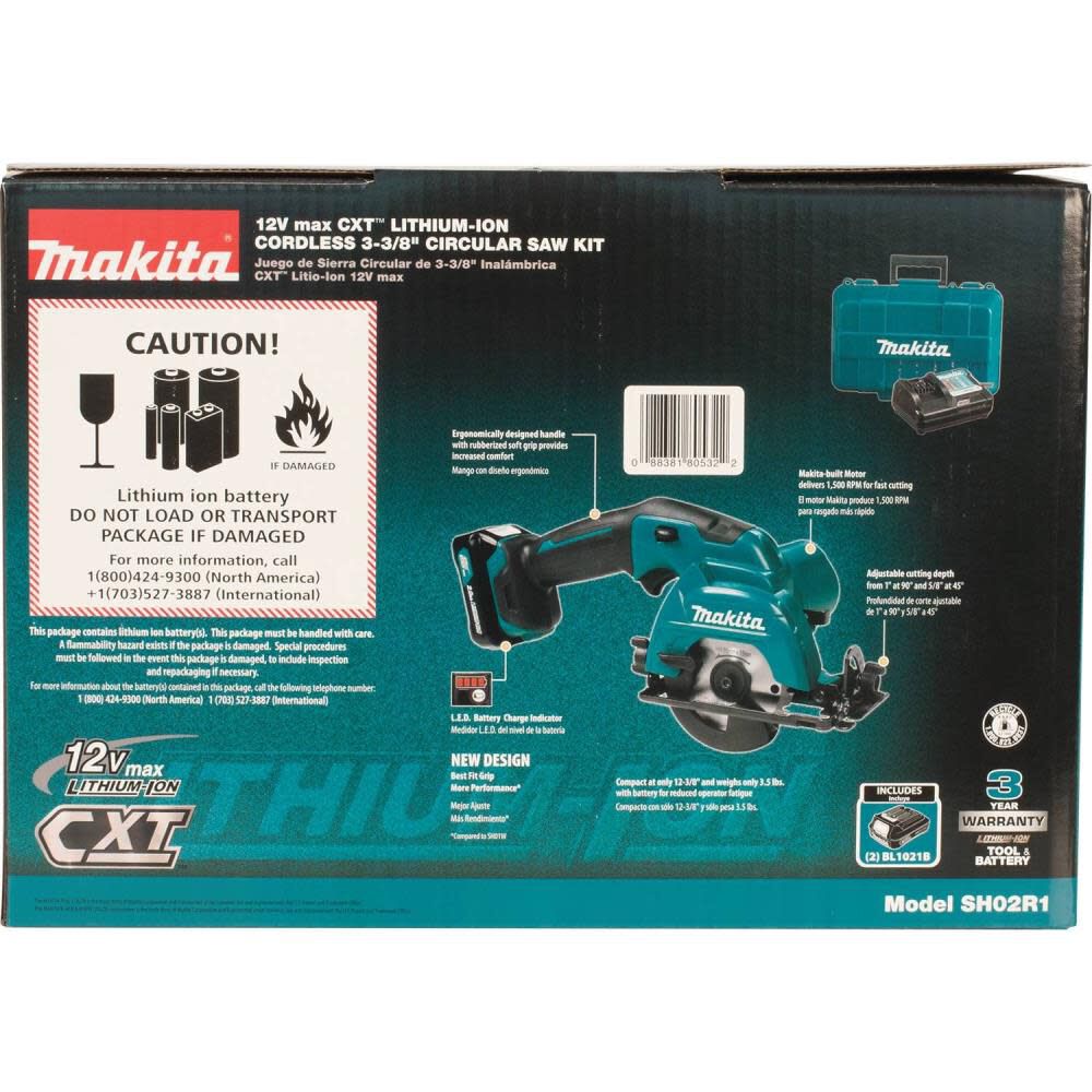 Makita 12V max CXT Lithium Ion 3 3 8 in. Cordless Circular Saw Kit SH02R1 Acme Tools