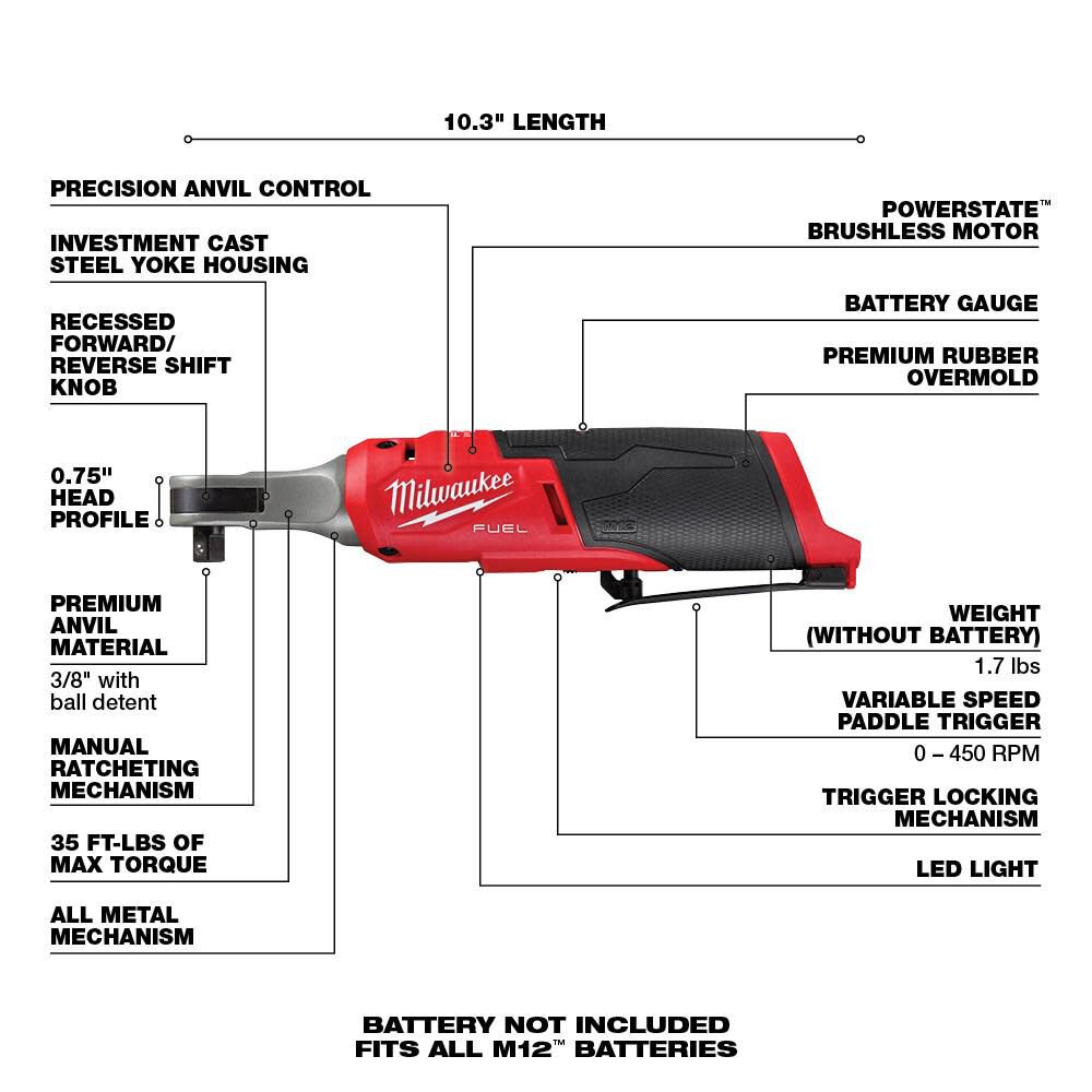 Milwaukee M12 Fuel Ratchet 3 8inch High Speed Bare Tool Reconditioned 2567 80 - Image 7