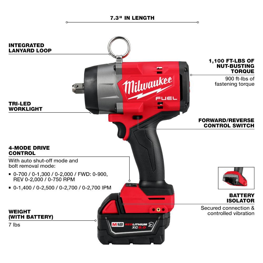Milwaukee M18 FUEL 1/2in High Torque Impact Wrench with Pin Detent Kit, large image number 4