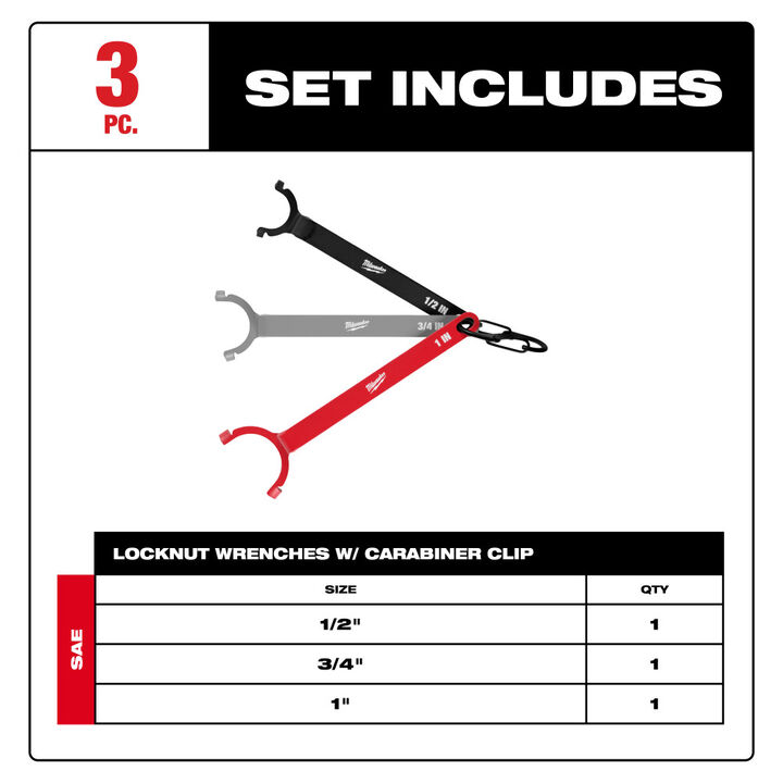 Milwaukee Locknut Wrench Set 3 Pieces, large image number 2