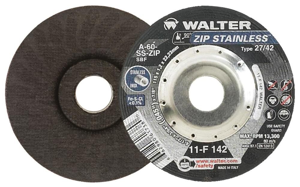 Walter Cut-Off Wheel, 4 1/2 x 3/64 x 7/8 Inch ZIP STAINLESS, TYPE 27, large image number 1