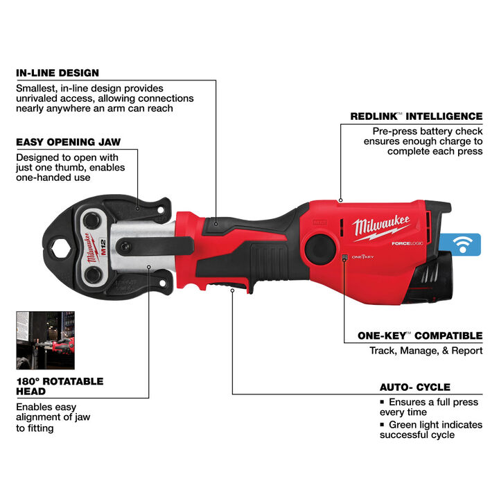 Milwaukee M12 FORCE LOGIC Press Tool Kit with ONEKEY with 1/2 Inch 1" Inch CTSV Jaws, large image number 4